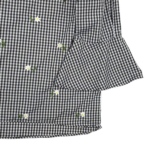 ALYX Blouse Womens XL White Black Split Bell Sleeve Checker Floral - Picture 5 of 12